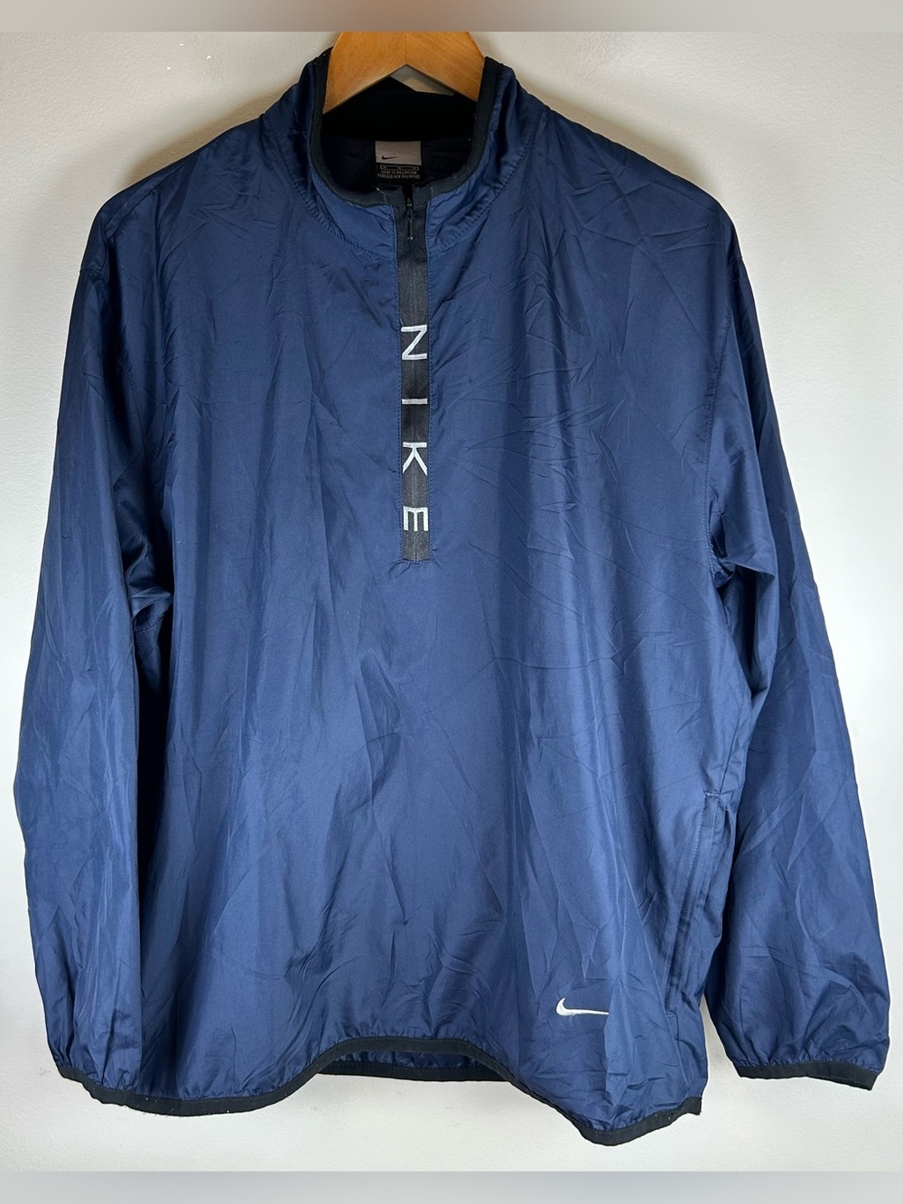 Vintage Nike Men’s Windbreaker Jacket Sz M Half-Zip Pullover Navy Blue Nylon EUC